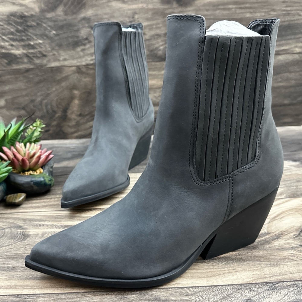NEW Steve Madden 8M Terezza Grey Nubuck Pull On Pointed Toe Western Ankle Bootie - Picture 4 of 12